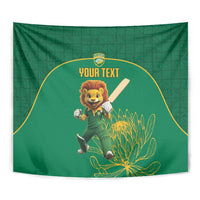 Custom South Africa Cricket Tapestry Lion Mascot With Protea - Wonder Print Shop