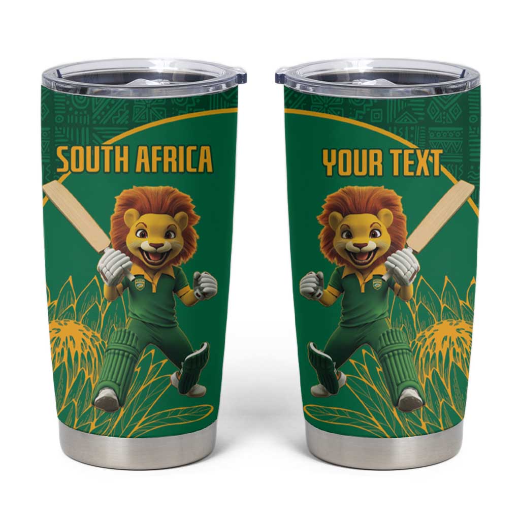 Custom South Africa Proteas Cricket Tumbler Cup Lion Mascot With Protea - Wonder Print Shop