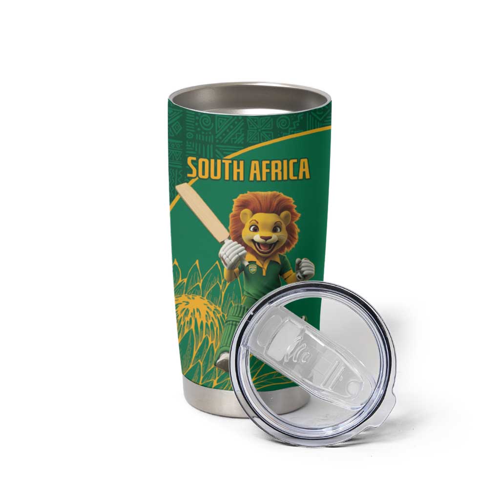 Custom South Africa Proteas Cricket Tumbler Cup Lion Mascot With Protea - Wonder Print Shop