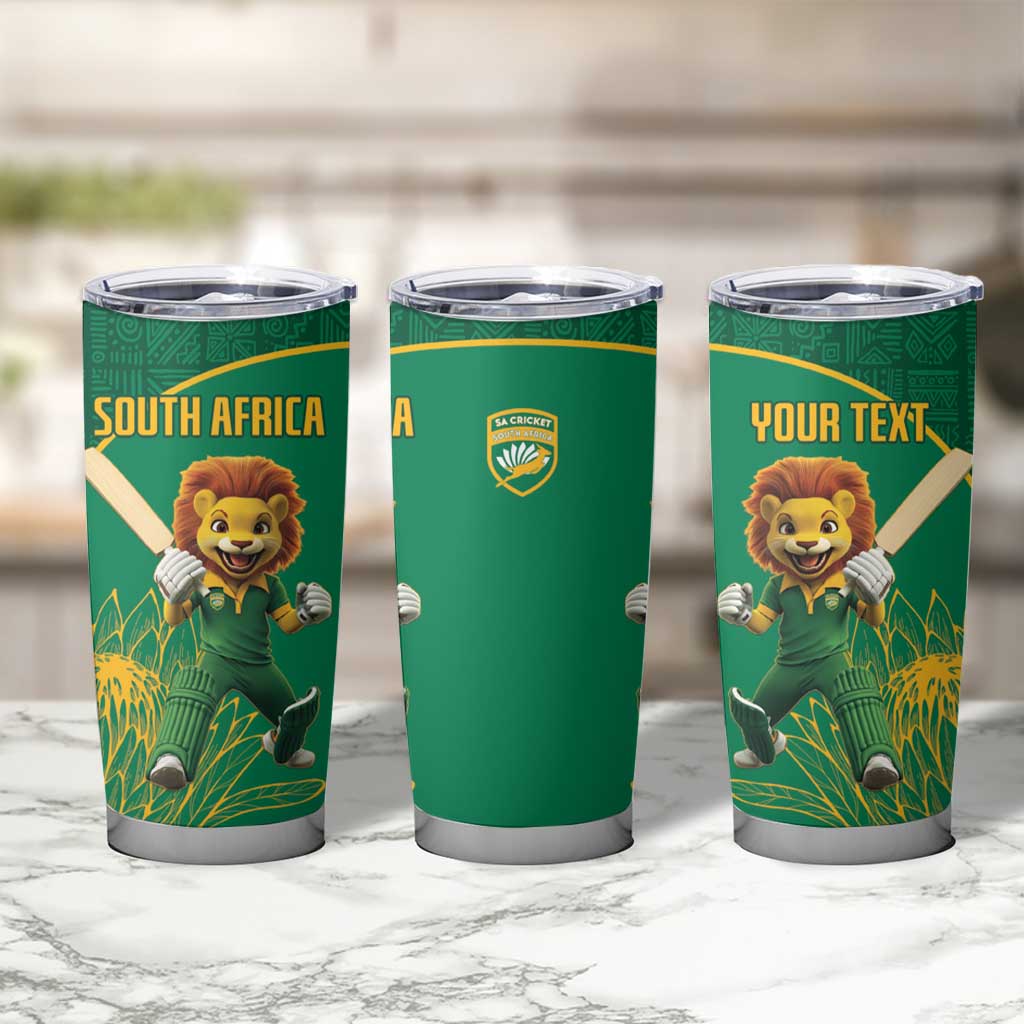 Custom South Africa Proteas Cricket Tumbler Cup Lion Mascot With Protea - Wonder Print Shop