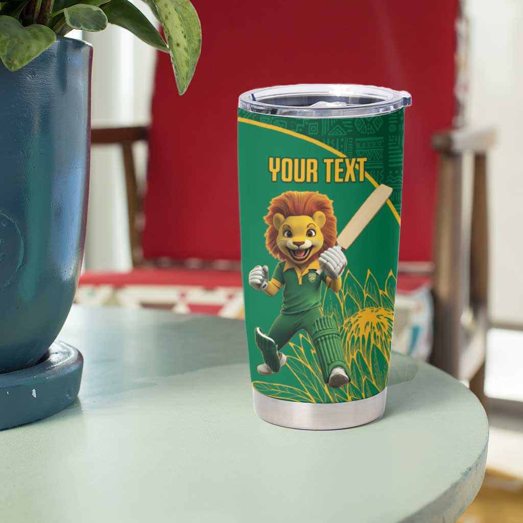 Custom South Africa Proteas Cricket Tumbler Cup Lion Mascot With Protea - Wonder Print Shop