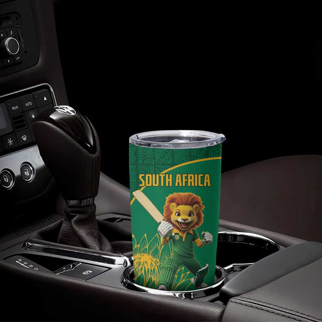 Custom South Africa Proteas Cricket Tumbler Cup Lion Mascot With Protea - Wonder Print Shop