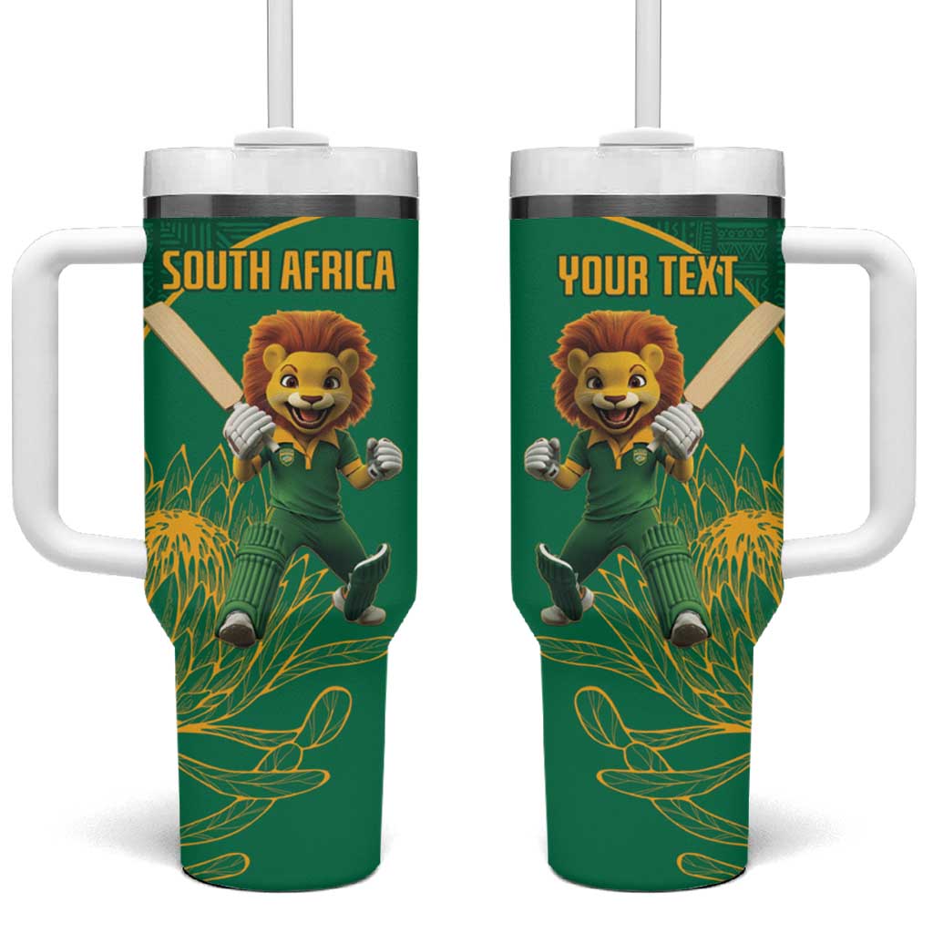 Custom South Africa Proteas Cricket Tumbler With Handle Lion Mascot With Protea - Wonder Print Shop