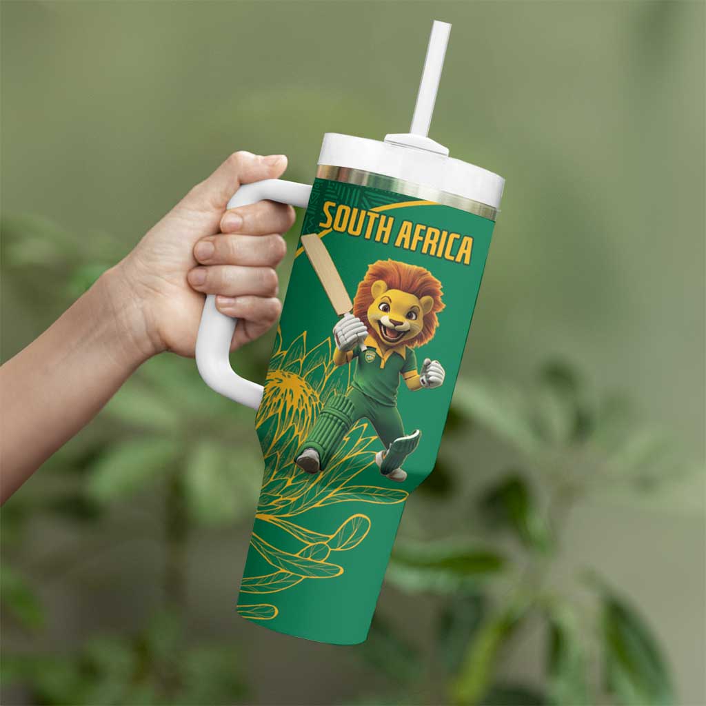 Custom South Africa Proteas Cricket Tumbler With Handle Lion Mascot With Protea - Wonder Print Shop