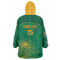 Custom South Africa Cricket Wearable Blanket Hoodie Lion Mascot With Protea - Wonder Print Shop
