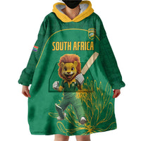 Custom South Africa Cricket Wearable Blanket Hoodie Lion Mascot With Protea - Wonder Print Shop