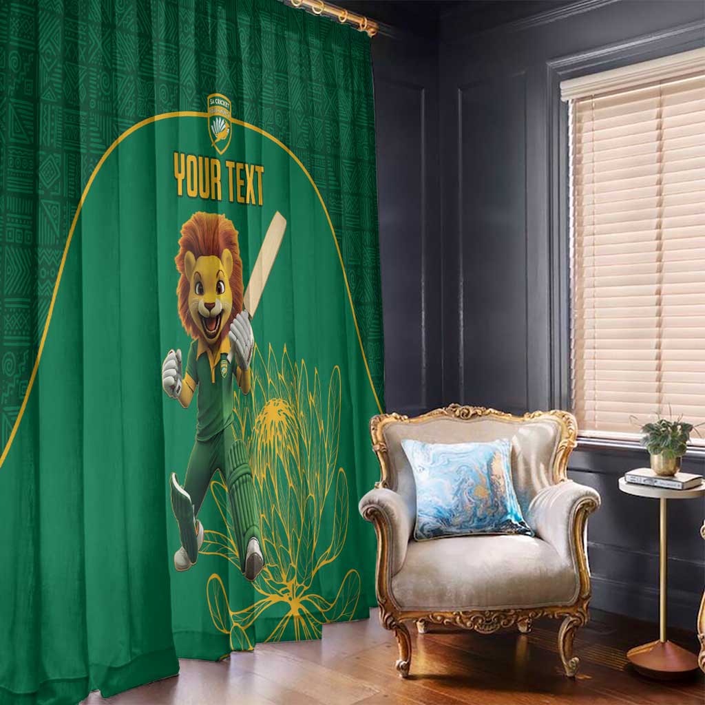 Custom South Africa Cricket Window Curtain Lion Mascot With Protea - Wonder Print Shop