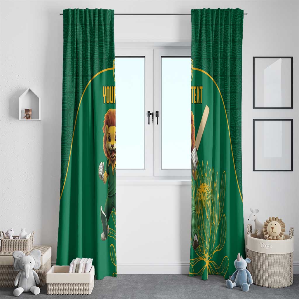 Custom South Africa Cricket Window Curtain Lion Mascot With Protea - Wonder Print Shop