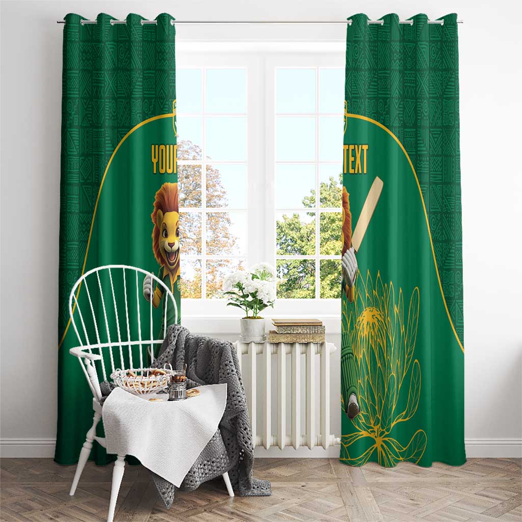Custom South Africa Cricket Window Curtain Lion Mascot With Protea - Wonder Print Shop