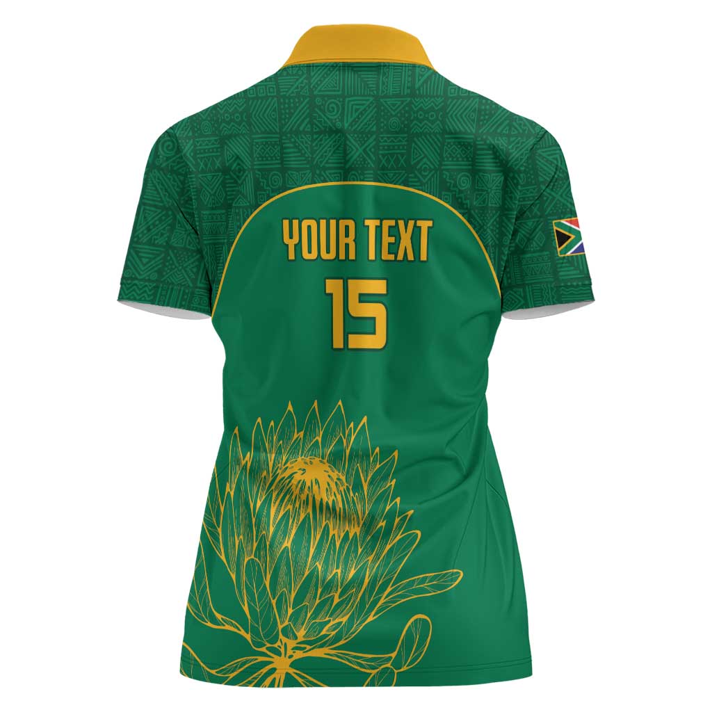 Custom South Africa Cricket Women Polo Shirt Lion Mascot With Protea - Wonder Print Shop