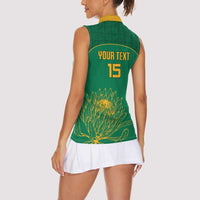 Custom South Africa Cricket Women Sleeveless Polo Shirt Lion Mascot With Protea - Wonder Print Shop
