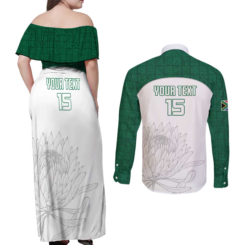 Custom South Africa Cricket Couples Matching Off Shoulder Maxi Dress and Long Sleeve Button Shirt Go Proteas - Wonder Print Shop