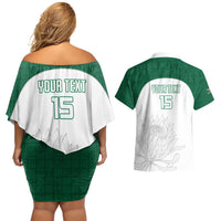 Custom South Africa Cricket Couples Matching Off Shoulder Short Dress and Hawaiian Shirt Go Proteas - Wonder Print Shop