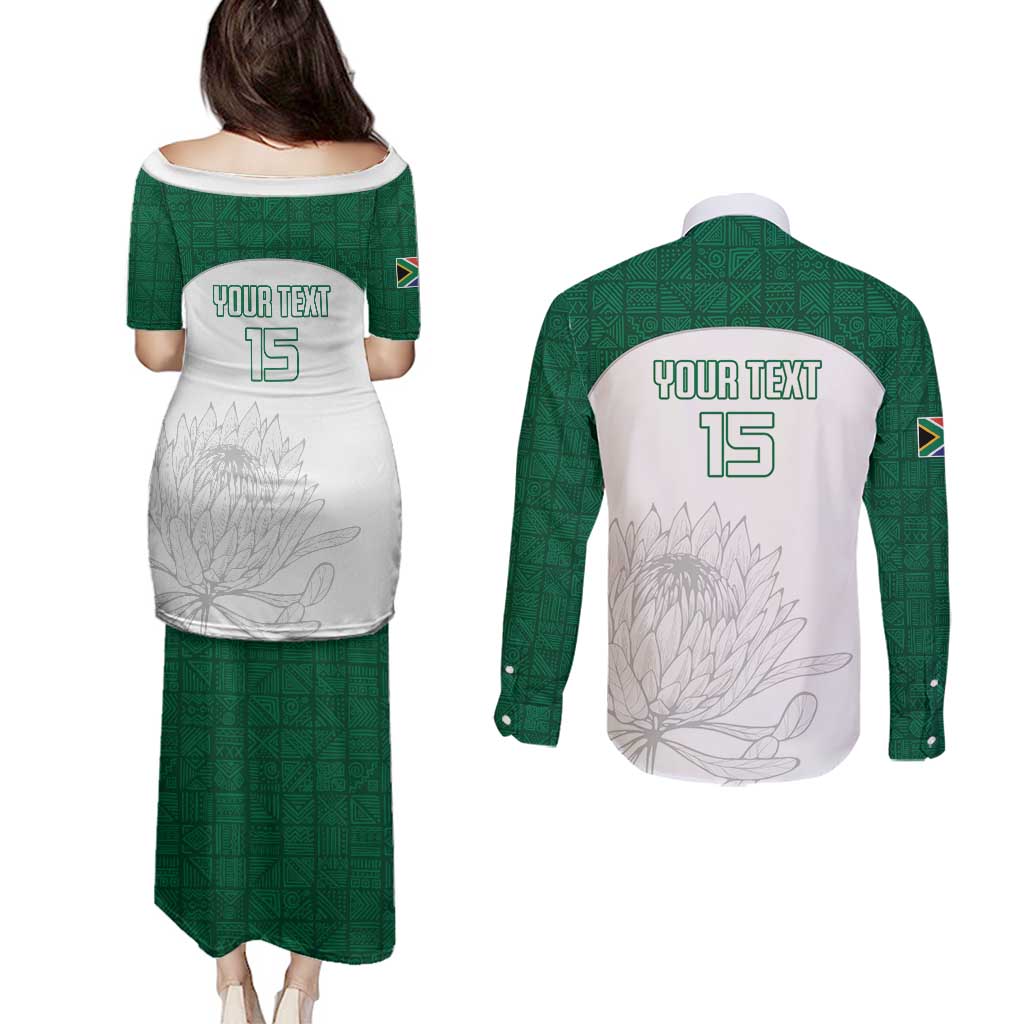 Custom South Africa Cricket Couples Matching Puletasi and Long Sleeve Button Shirt Go Proteas - Wonder Print Shop