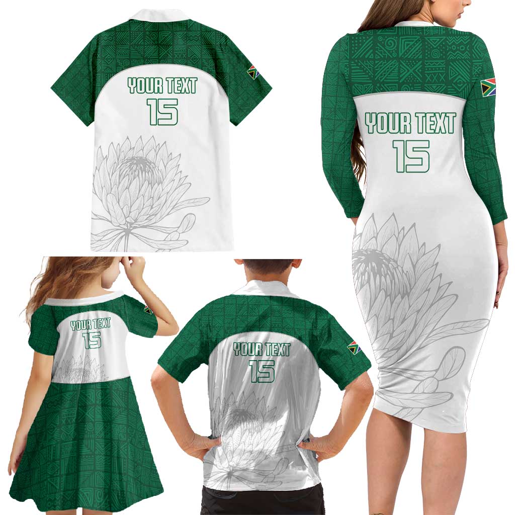 Custom South Africa Cricket Family Matching Long Sleeve Bodycon Dress and Hawaiian Shirt Go Proteas - Wonder Print Shop