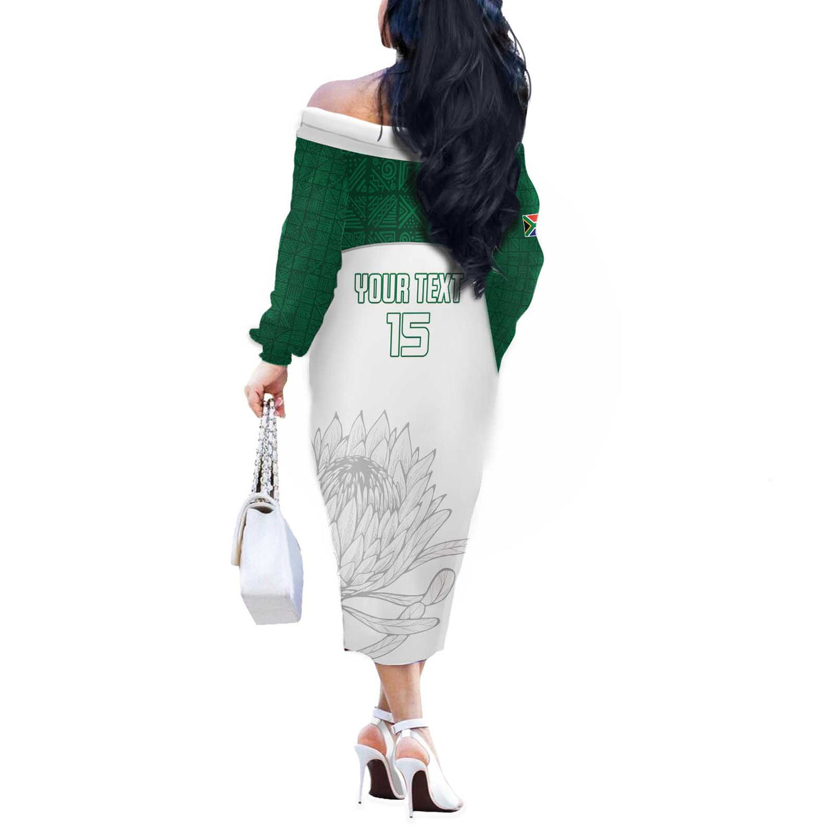 Custom South Africa Cricket Off The Shoulder Long Sleeve Dress Go Proteas - Wonder Print Shop