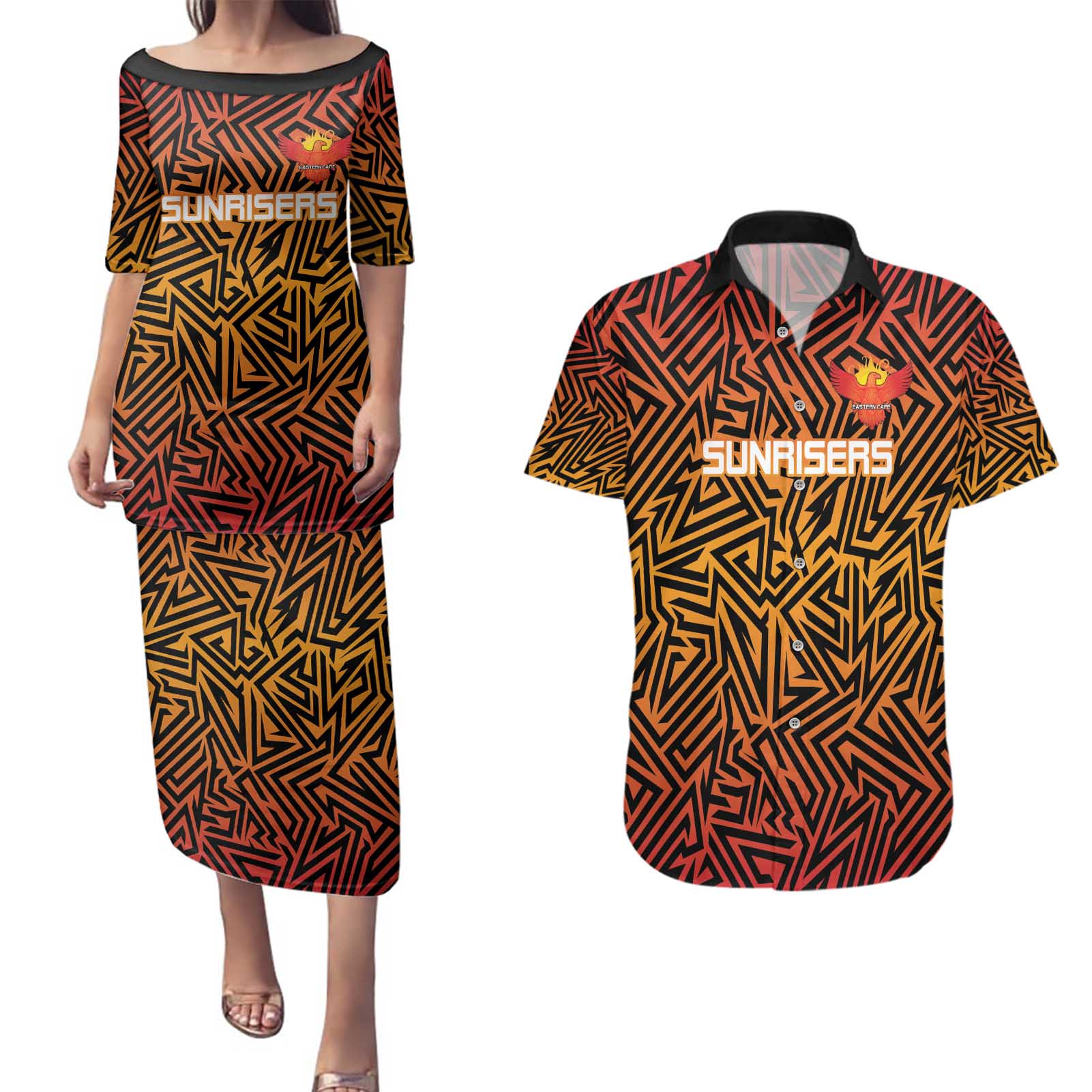 Custom South Africa Eastern Cape Cricket Couples Matching Puletasi and Hawaiian Shirt Go Sunrisers - Wonder Print Shop