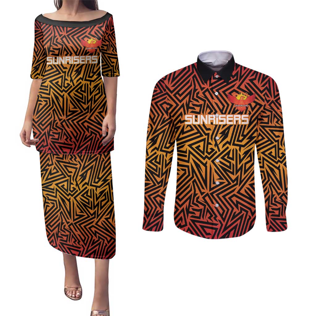 Custom South Africa Eastern Cape Cricket Couples Matching Puletasi and Long Sleeve Button Shirt Go Sunrisers - Wonder Print Shop