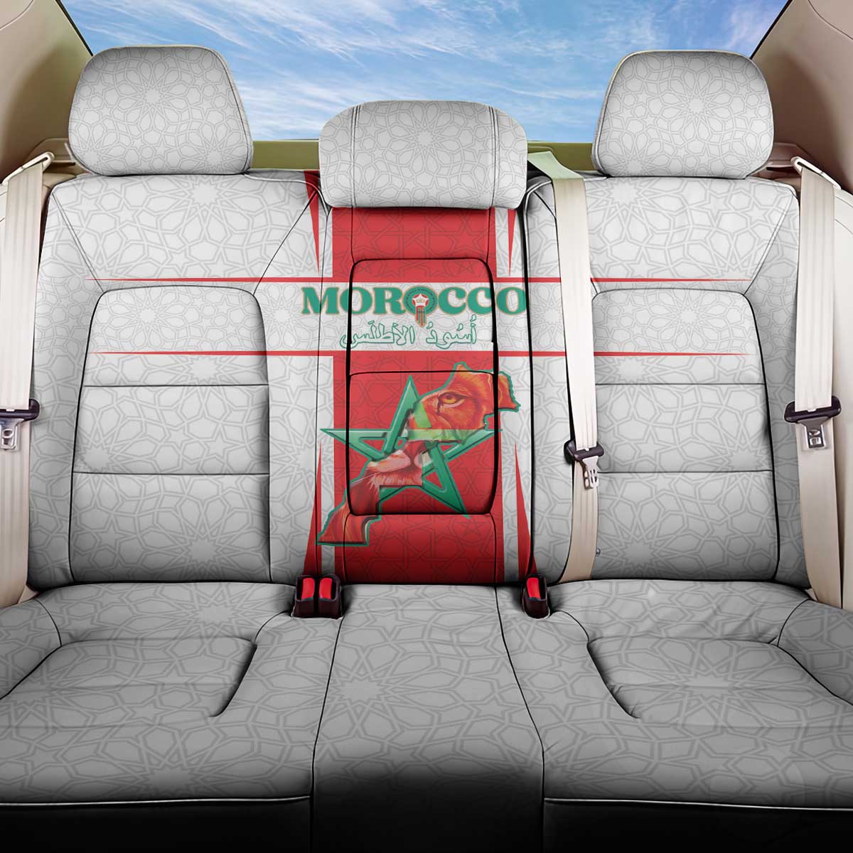 Morocco Football Back Car Seat Cover Go Champions Atlas Lions - White - Wonder Print Shop