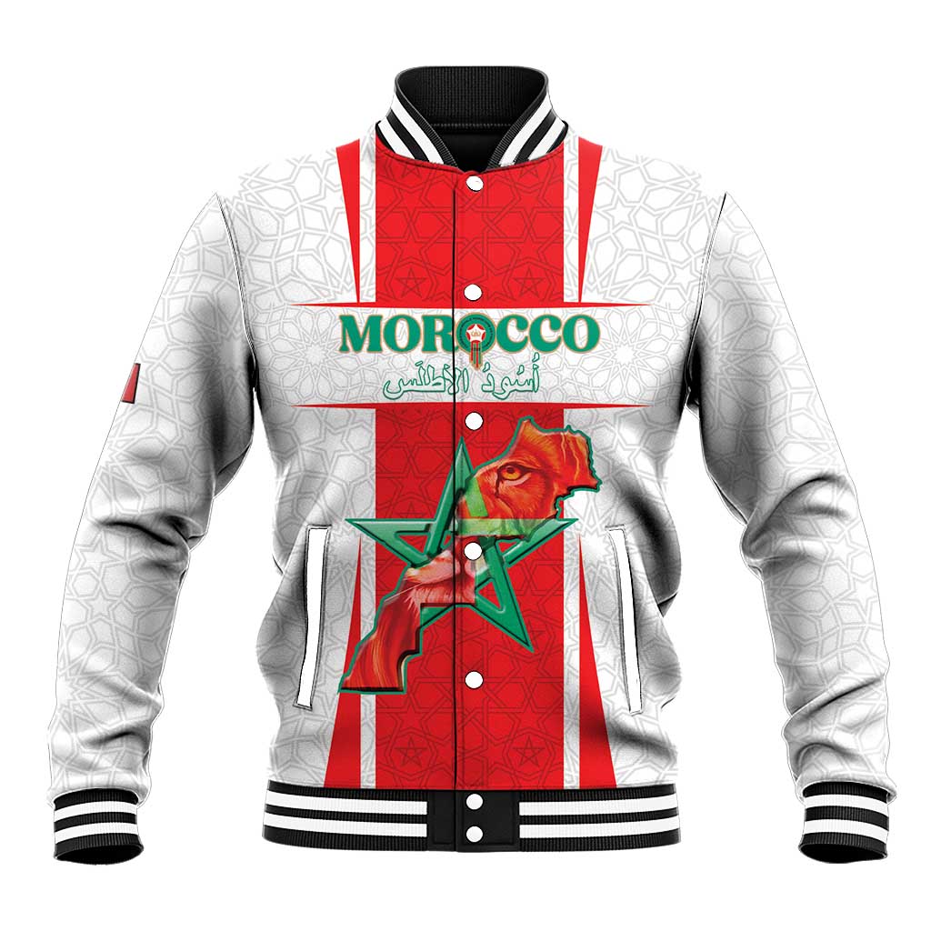 Custom Morocco Football Baseball Jacket Go Champions Atlas Lions - White - Wonder Print Shop