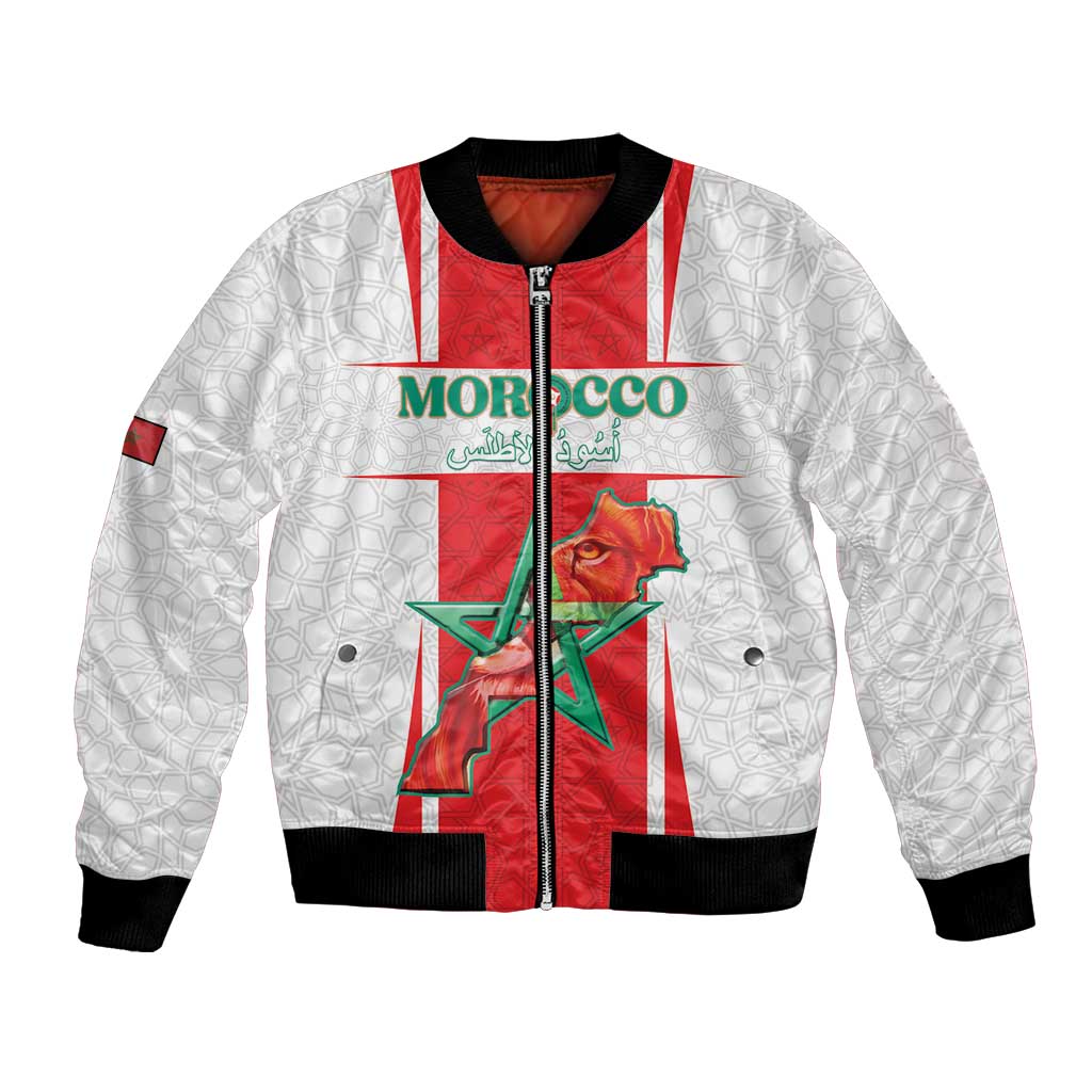 Custom Morocco Football Bomber Jacket Go Champions Atlas Lions - White - Wonder Print Shop