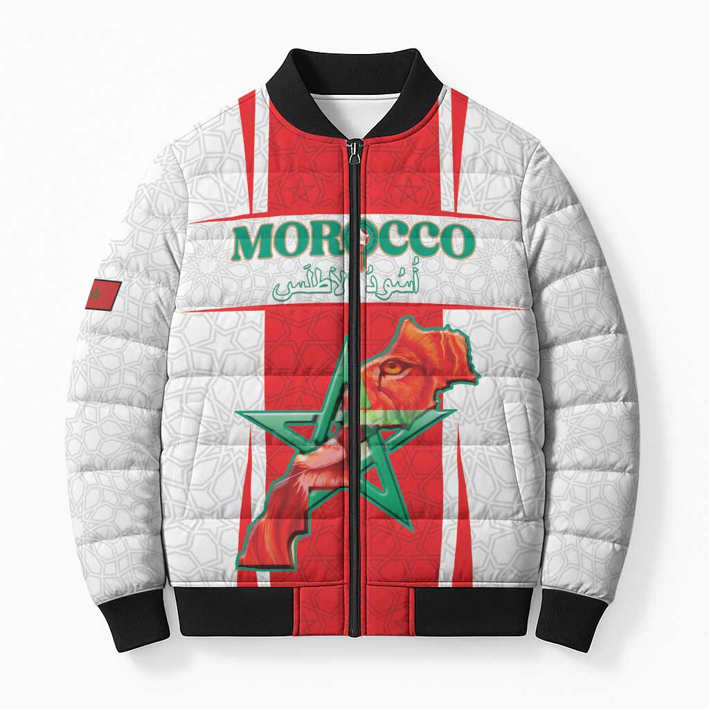 Custom Morocco Football Bomber Puffer Jacket Go Champions Atlas Lions - White - Wonder Print Shop