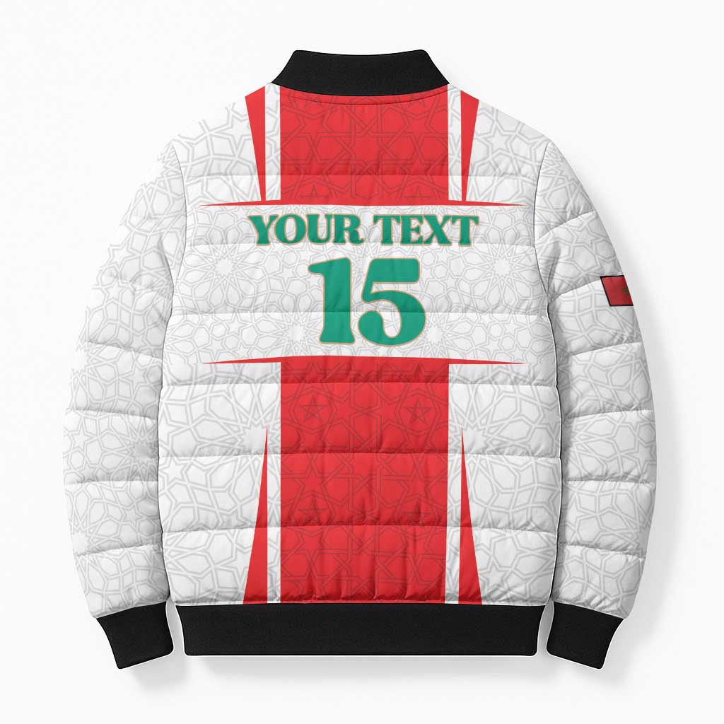 Custom Morocco Football Bomber Puffer Jacket Go Champions Atlas Lions - White - Wonder Print Shop
