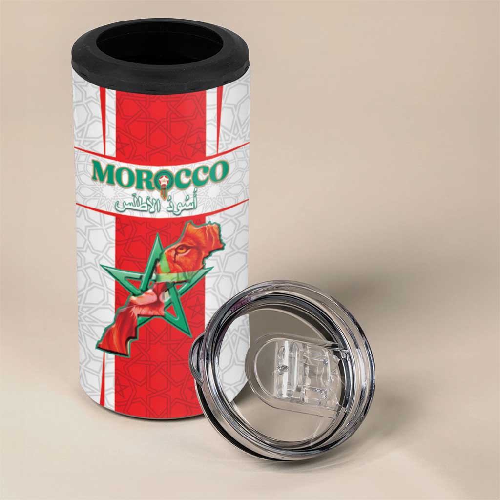 Custom Morocco Football 4 in 1 Can Cooler Tumbler Go Champions Atlas Lions - White - Wonder Print Shop