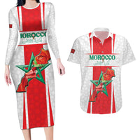 Custom Morocco Football Couples Matching Long Sleeve Bodycon Dress and Hawaiian Shirt Go Champions Atlas Lions - White - Wonder Print Shop