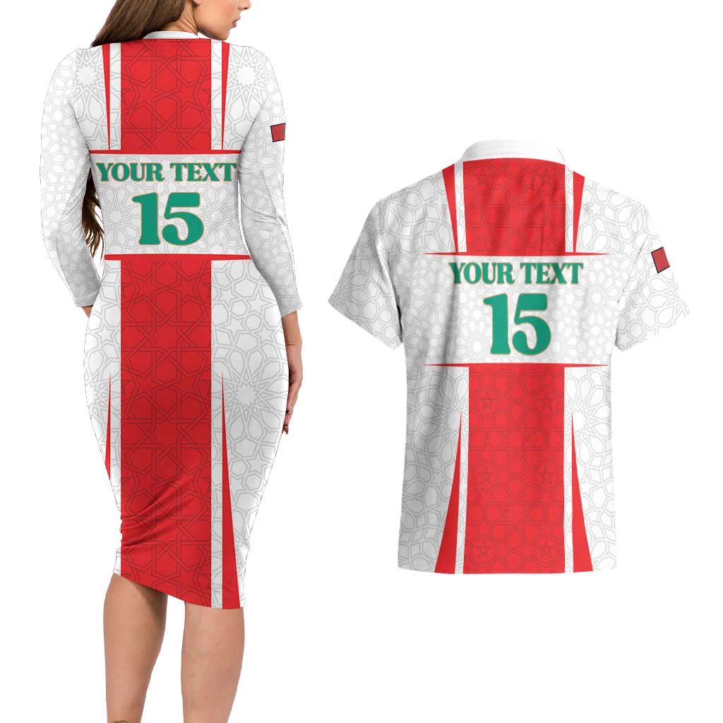 Custom Morocco Football Couples Matching Long Sleeve Bodycon Dress and Hawaiian Shirt Go Champions Atlas Lions - White - Wonder Print Shop