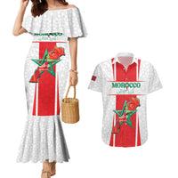 Custom Morocco Football Couples Matching Mermaid Dress and Hawaiian Shirt Go Champions Atlas Lions - White - Wonder Print Shop
