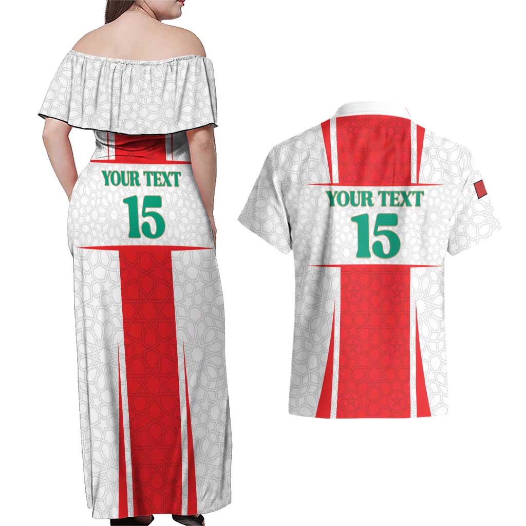 Custom Morocco Football Couples Matching Off Shoulder Maxi Dress and Hawaiian Shirt Go Champions Atlas Lions - White - Wonder Print Shop