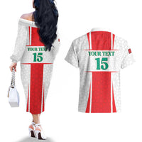 Custom Morocco Football Couples Matching Off The Shoulder Long Sleeve Dress and Hawaiian Shirt Go Champions Atlas Lions - White - Wonder Print Shop