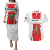 Custom Morocco Football Couples Matching Puletasi and Hawaiian Shirt Go Champions Atlas Lions - White - Wonder Print Shop