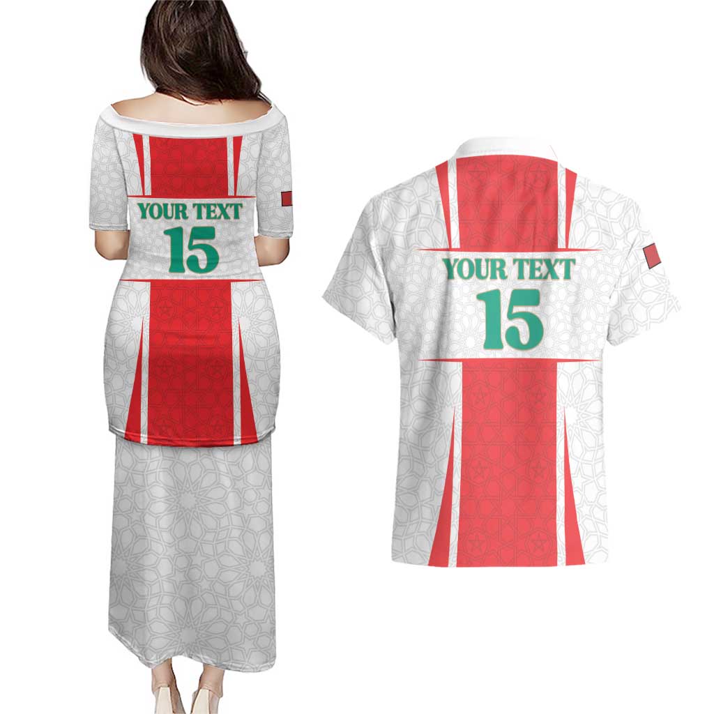 Custom Morocco Football Couples Matching Puletasi and Hawaiian Shirt Go Champions Atlas Lions - White - Wonder Print Shop