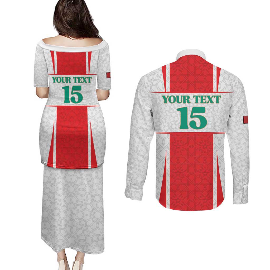 Custom Morocco Football Couples Matching Puletasi and Long Sleeve Button Shirt Go Champions Atlas Lions - White - Wonder Print Shop
