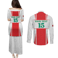 Custom Morocco Football Couples Matching Puletasi and Long Sleeve Button Shirt Go Champions Atlas Lions - White - Wonder Print Shop
