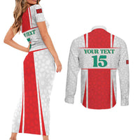 Custom Morocco Football Couples Matching Short Sleeve Bodycon Dress and Long Sleeve Button Shirt Go Champions Atlas Lions - White - Wonder Print Shop