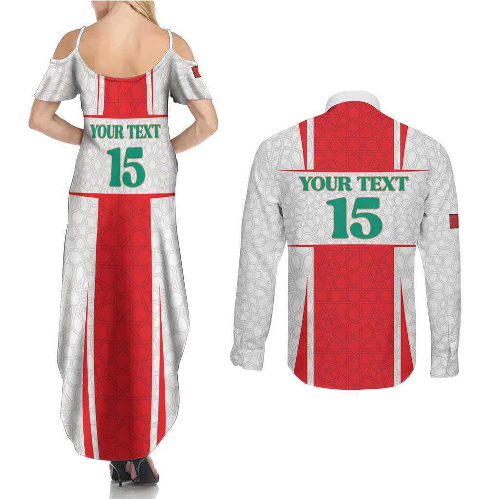 Custom Morocco Football Couples Matching Summer Maxi Dress and Long Sleeve Button Shirt Go Champions Atlas Lions - White - Wonder Print Shop