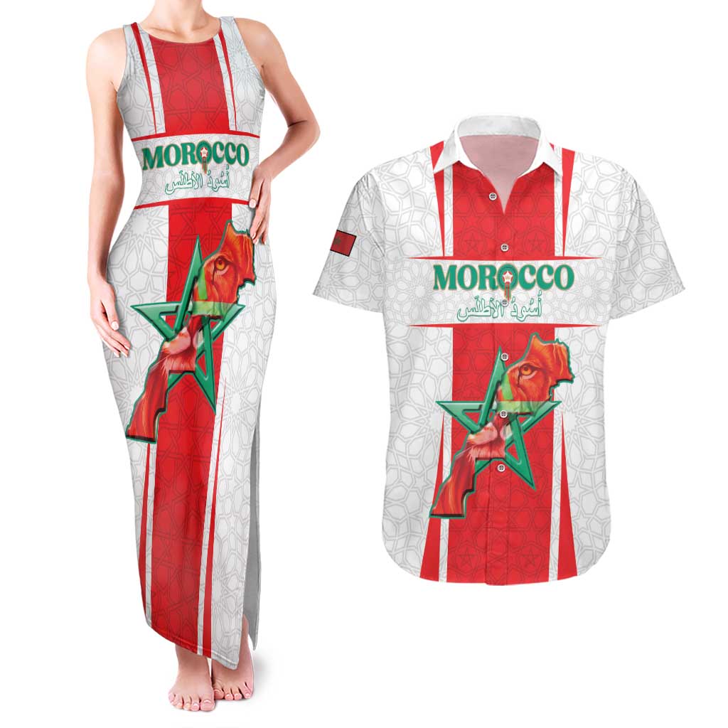 Custom Morocco Football Couples Matching Tank Maxi Dress and Hawaiian Shirt Go Champions Atlas Lions - White - Wonder Print Shop