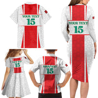 Custom Morocco Football Family Matching Long Sleeve Bodycon Dress and Hawaiian Shirt Go Champions Atlas Lions - White - Wonder Print Shop