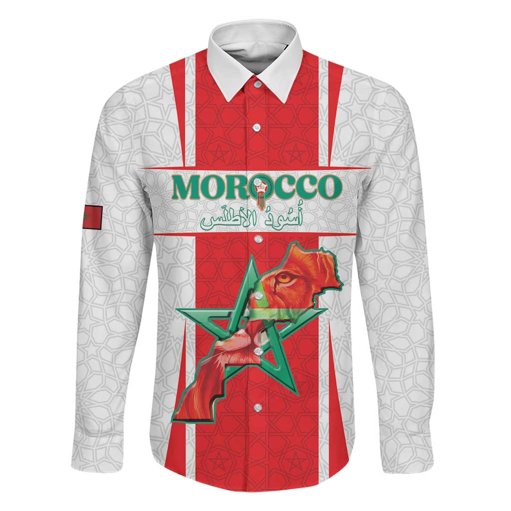 Custom Morocco Football Family Matching Long Sleeve Bodycon Dress and Hawaiian Shirt Go Champions Atlas Lions - White - Wonder Print Shop