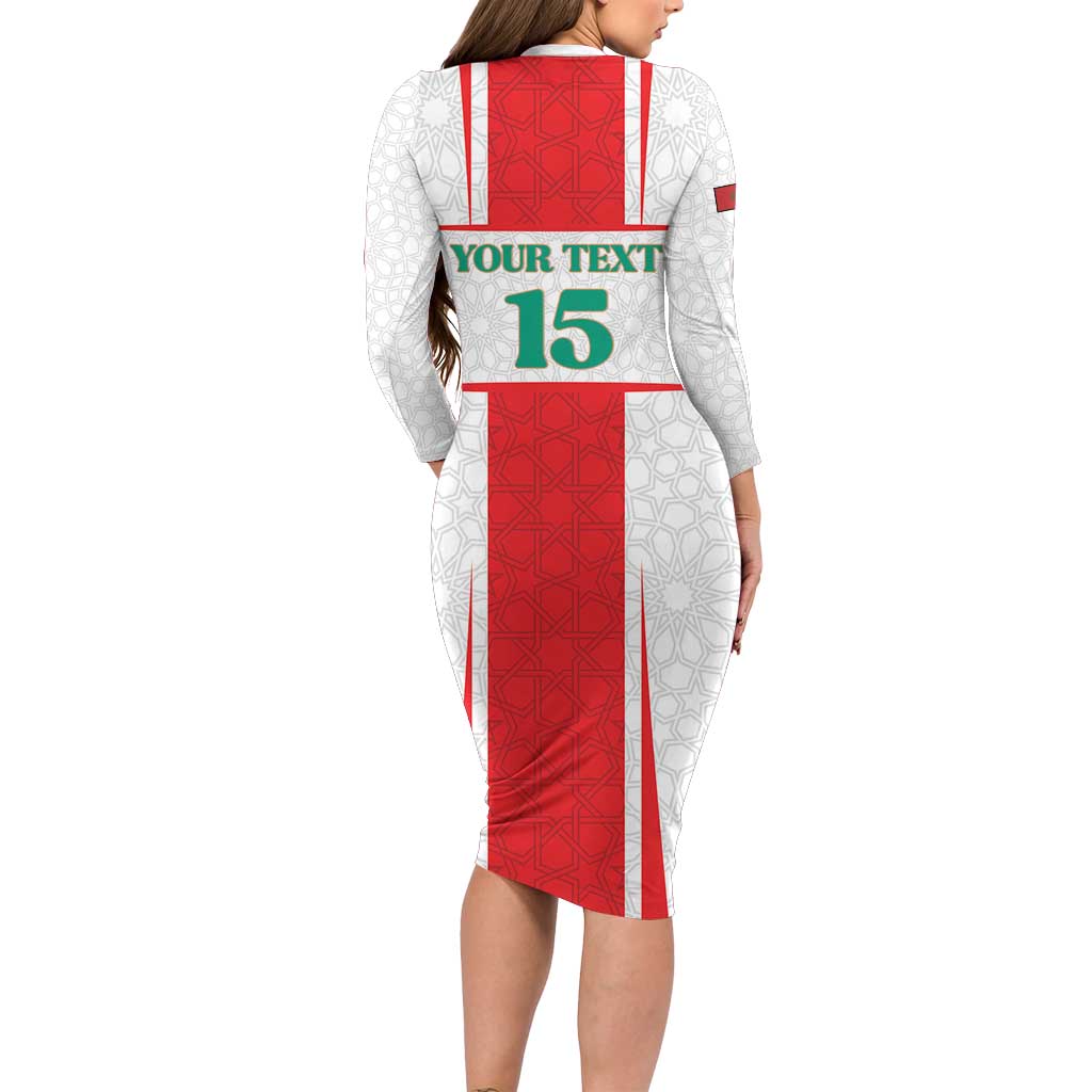 Custom Morocco Football Family Matching Long Sleeve Bodycon Dress and Hawaiian Shirt Go Champions Atlas Lions - White - Wonder Print Shop
