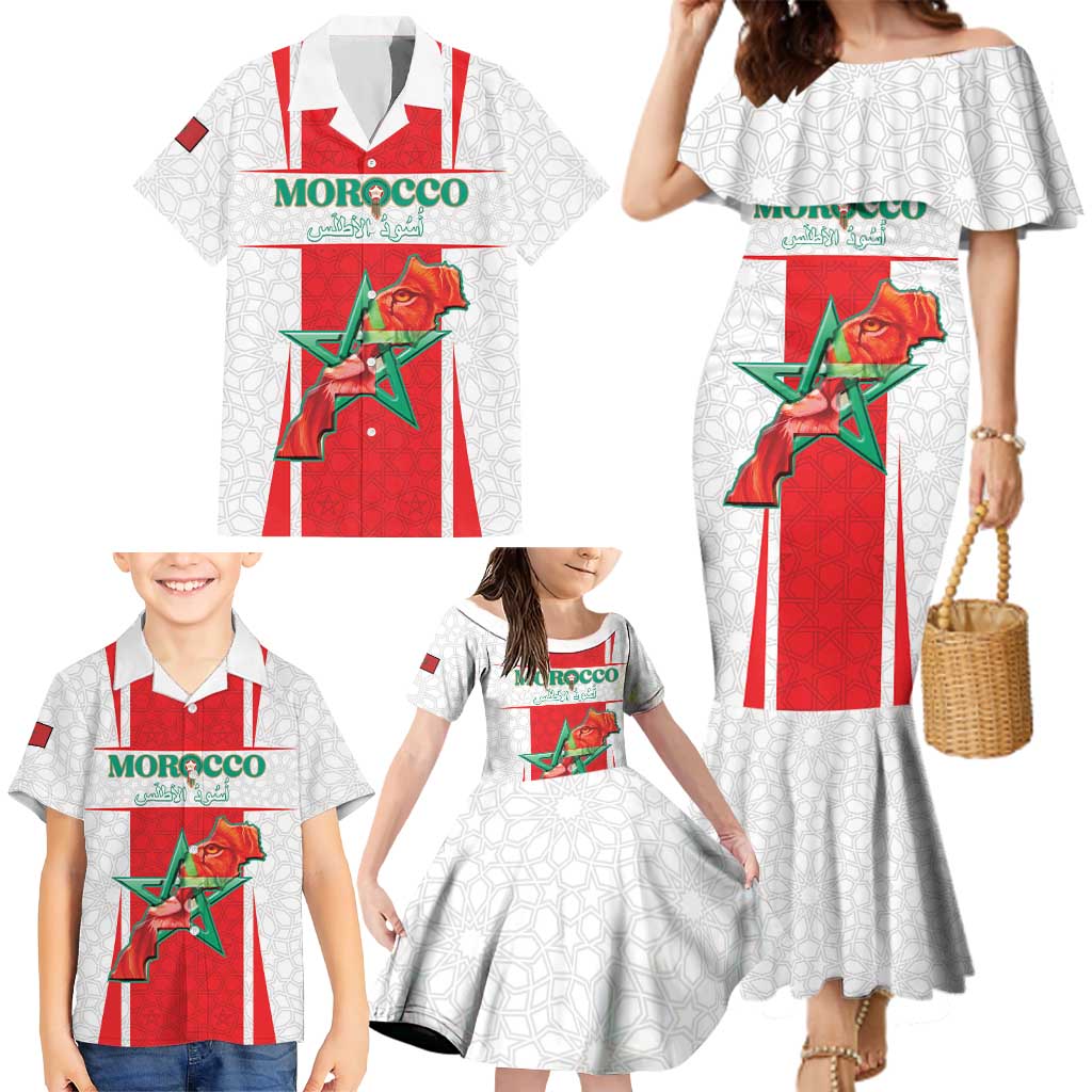 Custom Morocco Football Family Matching Mermaid Dress and Hawaiian Shirt Go Champions Atlas Lions - White - Wonder Print Shop