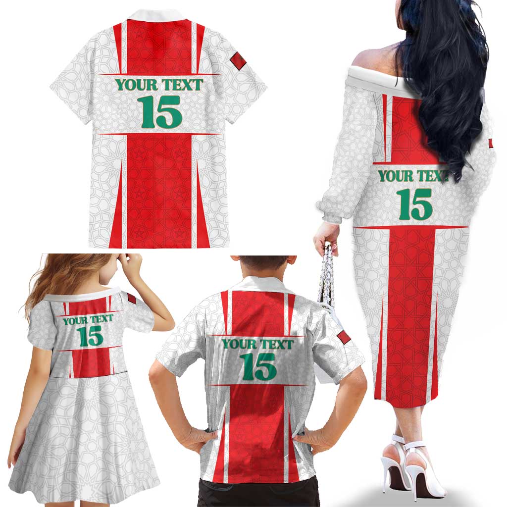 Custom Morocco Football Family Matching Off The Shoulder Long Sleeve Dress and Hawaiian Shirt Go Champions Atlas Lions - White - Wonder Print Shop