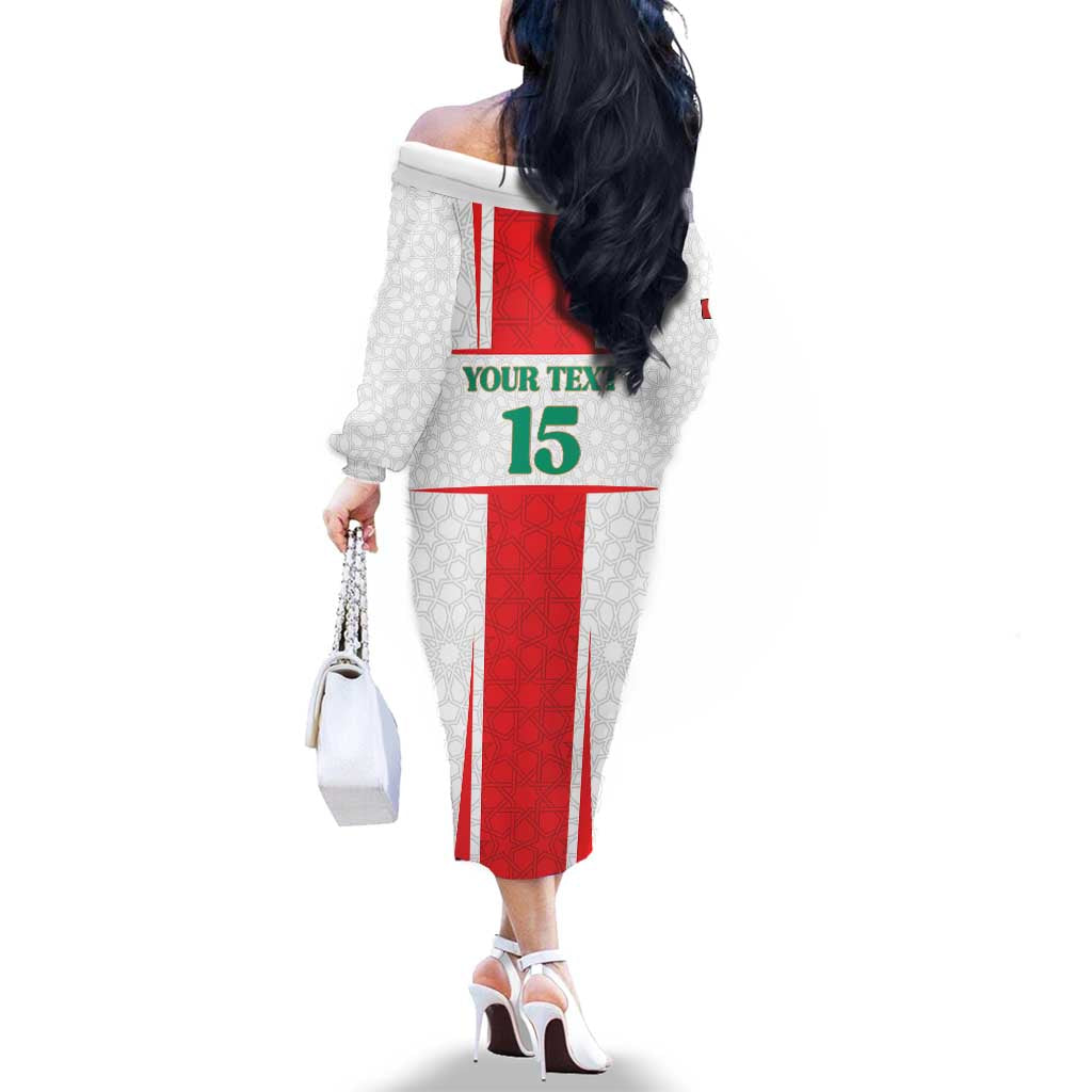 Custom Morocco Football Family Matching Off The Shoulder Long Sleeve Dress and Hawaiian Shirt Go Champions Atlas Lions - White - Wonder Print Shop