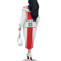 Custom Morocco Football Family Matching Off The Shoulder Long Sleeve Dress and Hawaiian Shirt Go Champions Atlas Lions - White - Wonder Print Shop