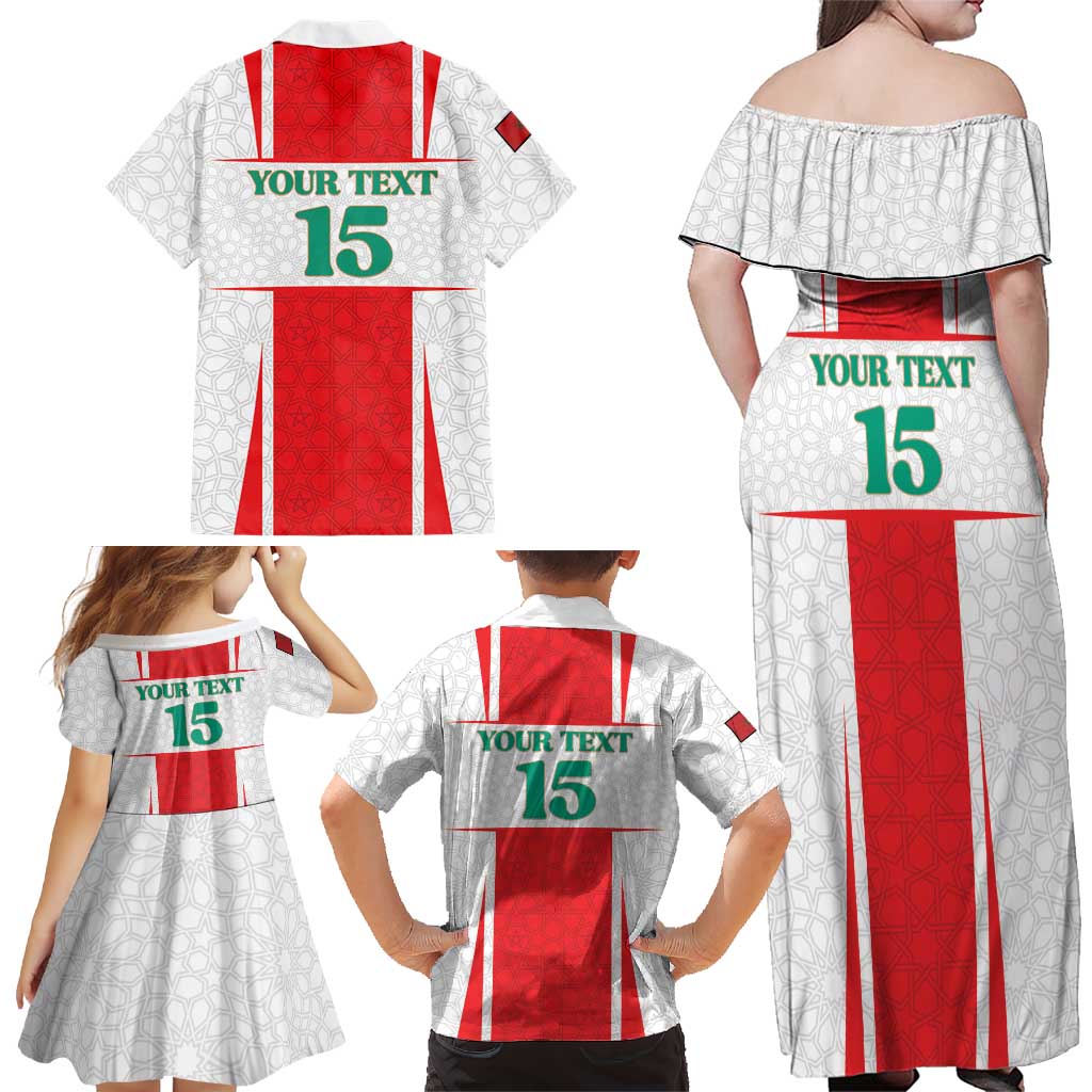 Custom Morocco Football Family Matching Off Shoulder Maxi Dress and Hawaiian Shirt Go Champions Atlas Lions - White - Wonder Print Shop