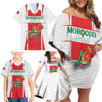 Custom Morocco Football Family Matching Off Shoulder Short Dress and Hawaiian Shirt Go Champions Atlas Lions - White - Wonder Print Shop