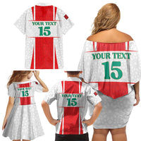 Custom Morocco Football Family Matching Off Shoulder Short Dress and Hawaiian Shirt Go Champions Atlas Lions - White - Wonder Print Shop